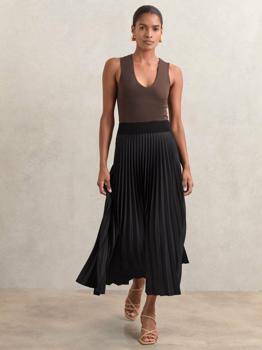 Pleated Midi Skirt in Black | Reiss Women Signature
