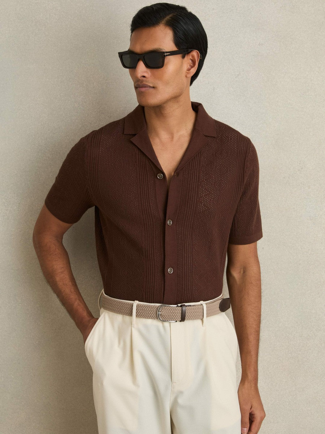 Basket Weave Belt in Stone | Reiss Men Popular