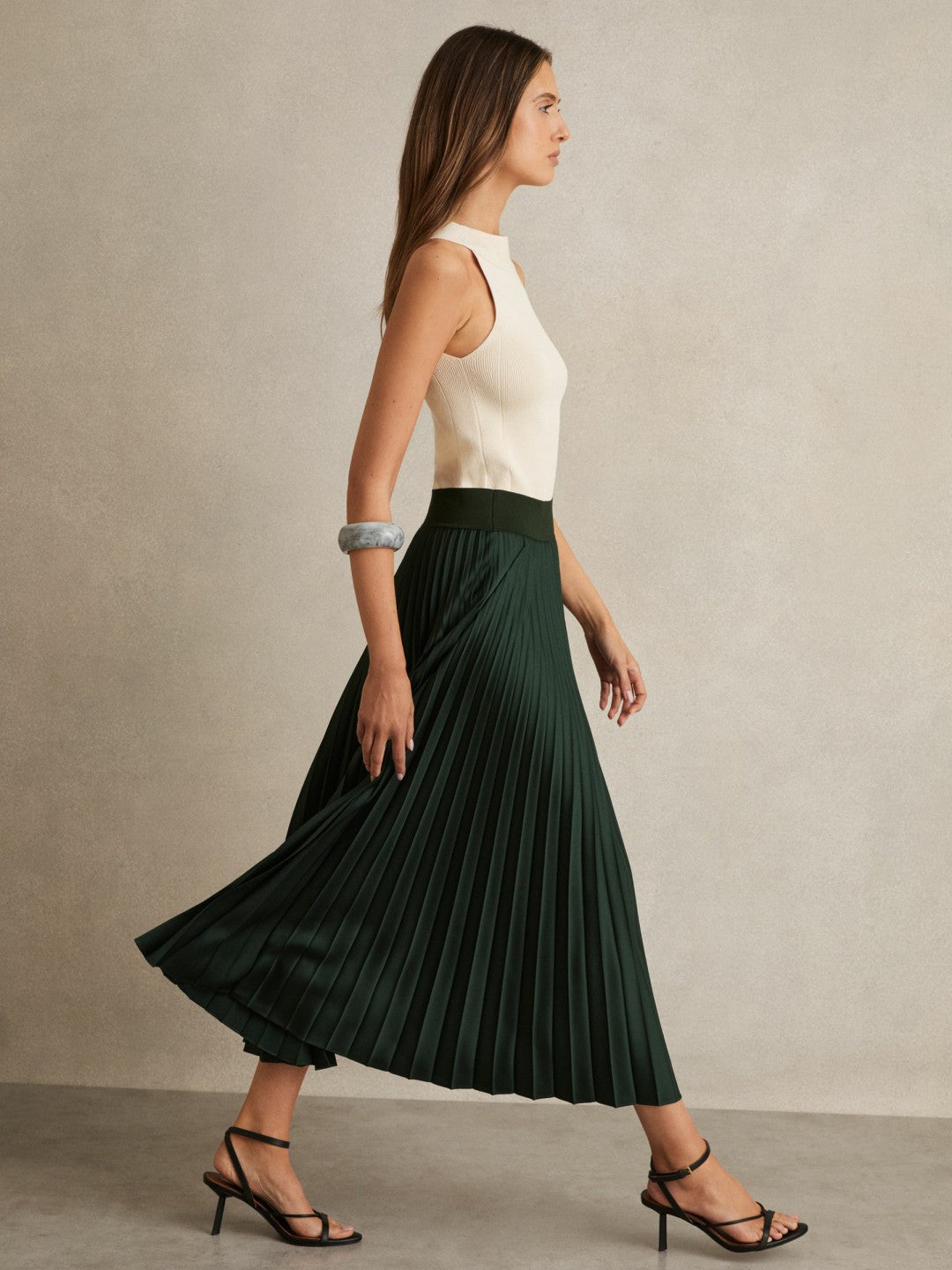 Pleated Midi Skirt in Dark Green | Reiss Women Featured