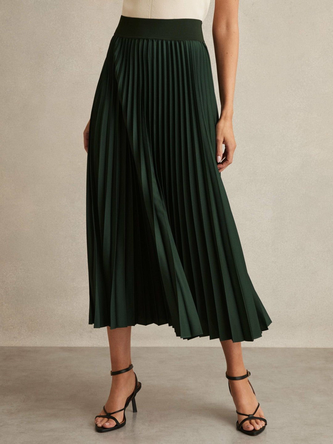 Pleated Midi Skirt in Dark Green | Reiss Women Featured