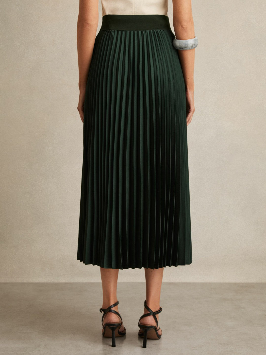 Pleated Midi Skirt in Dark Green | Reiss Women Featured