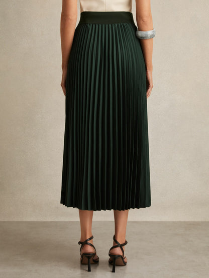 Pleated Midi Skirt in Dark Green | Reiss Women Featured