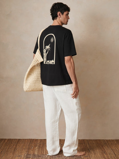 | Ché Cotton Palm-Print T-Shirt in Black | Reiss Men Signature