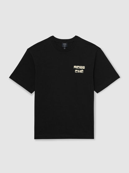 | Ché Cotton Palm-Print T-Shirt in Black | Reiss Men Signature