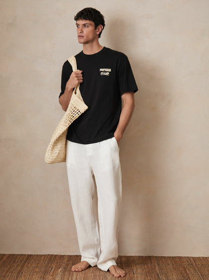 | Ché Cotton Palm-Print T-Shirt in Black | Reiss Men Signature
