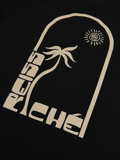 | Ché Cotton Palm-Print T-Shirt in Black | Reiss Men Signature