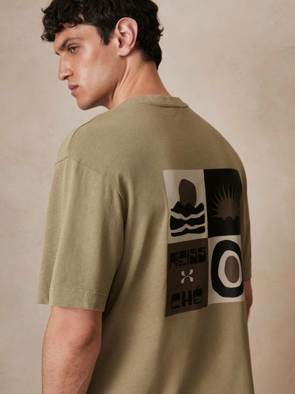 | Ché Cotton-Linen Sunset T-Shirt in Sage Green | Reiss Men Recommended