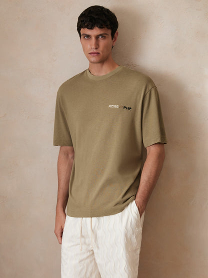 | Ché Cotton-Linen Sunset T-Shirt in Sage Green | Reiss Men Recommended