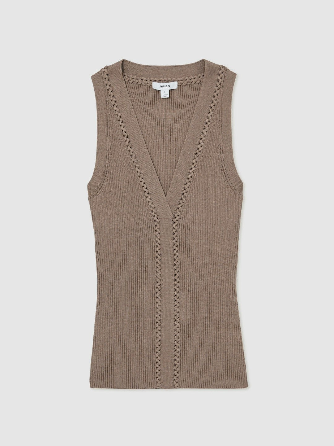 Craft-Stitch Rib-Knit Vest in Mink | Reiss Women Featured