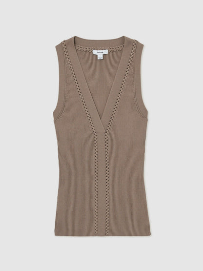 Craft-Stitch Rib-Knit Vest in Mink | Reiss Women Featured
