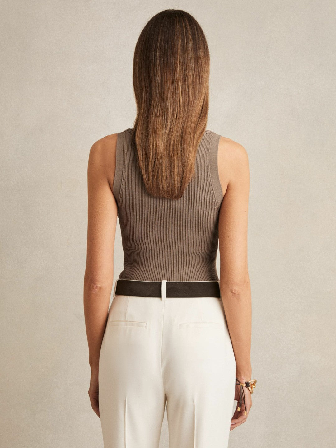 Craft-Stitch Rib-Knit Vest in Mink | Reiss Women Featured