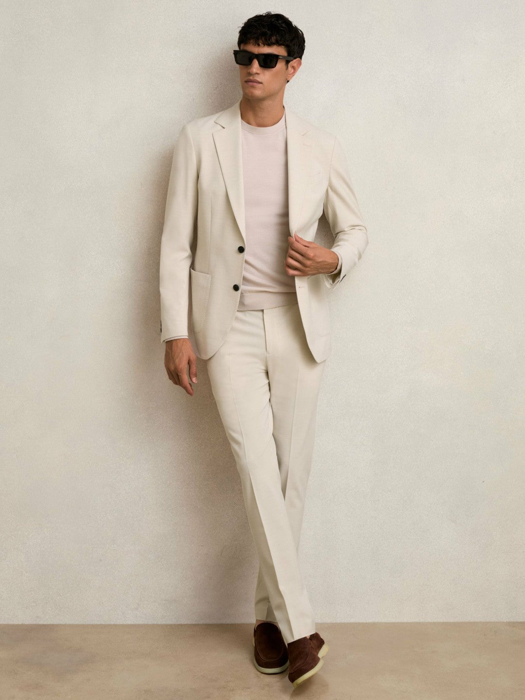 Slim-Fit Internal-Drawstring Trousers in Stone | Reiss Men Exclusive