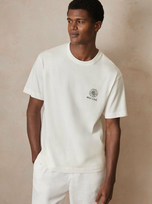 | Ché Cotton Palm-Tree T-Shirt in White | Reiss Men Signature