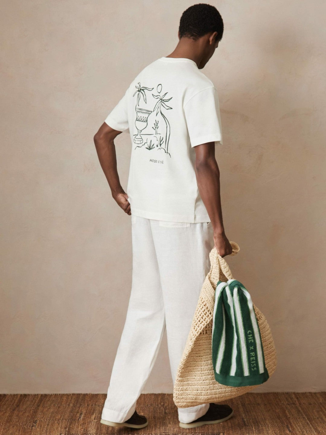 | Ché Cotton Palm-Tree T-Shirt in White | Reiss Men Signature