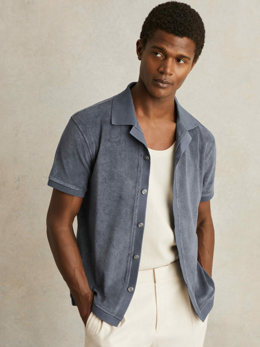 Cotton Blend Towelling Shirt in Airforce Blue | Reiss Men Best Seller