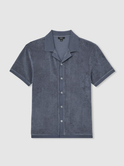 Cotton Blend Towelling Shirt in Airforce Blue | Reiss Men Best Seller
