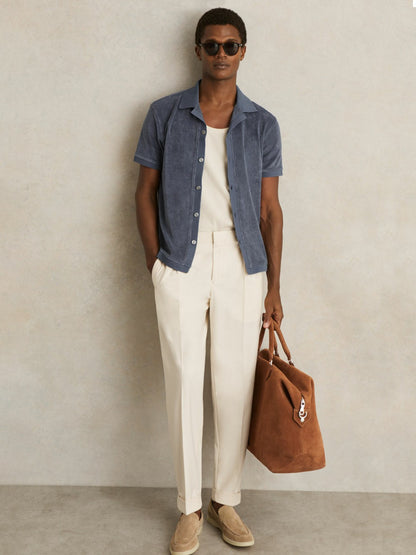 Cotton Blend Towelling Shirt in Airforce Blue | Reiss Men Best Seller