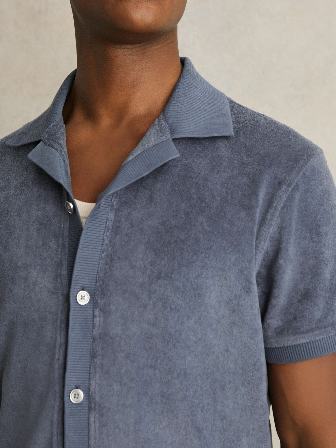 Cotton Blend Towelling Shirt in Airforce Blue | Reiss Men Best Seller