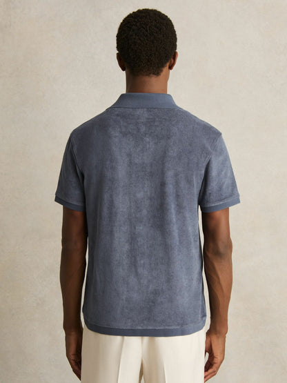 Cotton Blend Towelling Shirt in Airforce Blue | Reiss Men Best Seller