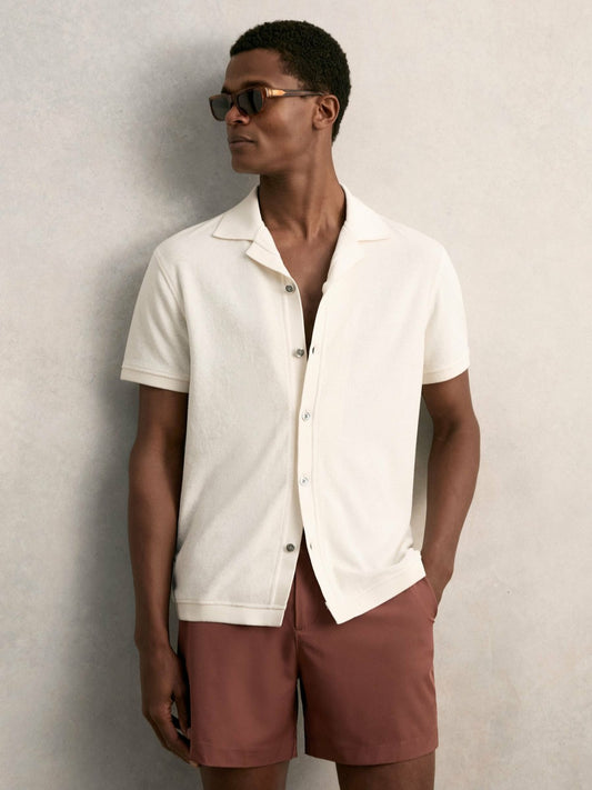 Cotton Blend Towelling Shirt in White | Reiss Men Exclusive