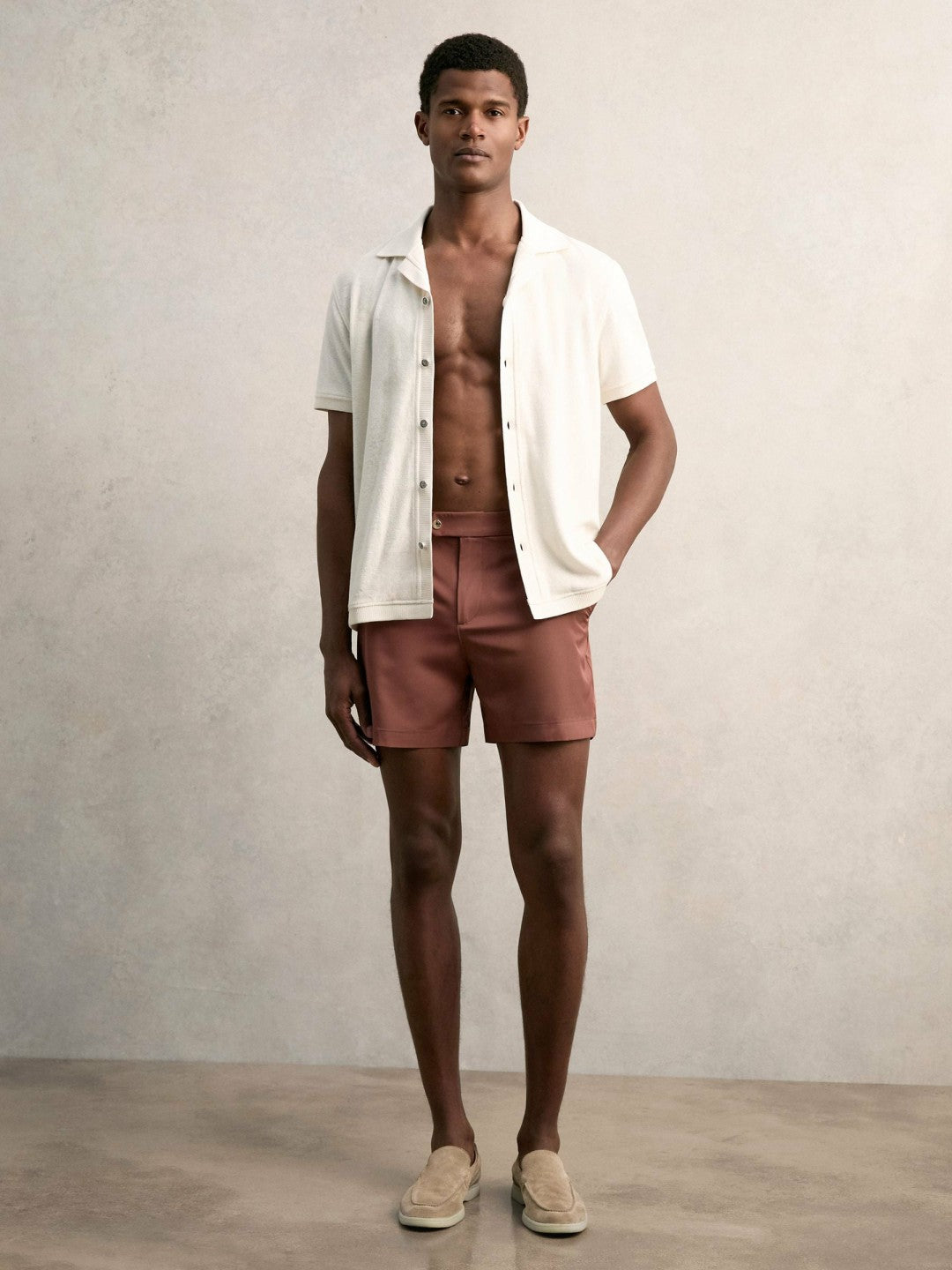 Cotton Blend Towelling Shirt in White | Reiss Men Exclusive