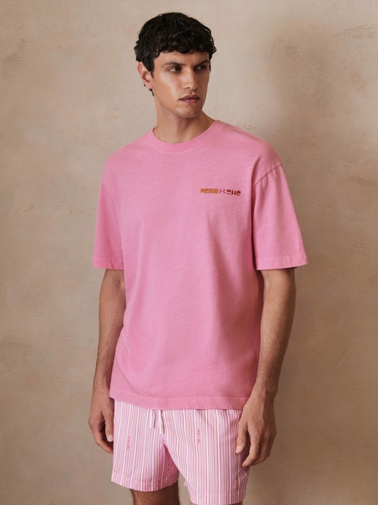 | Ché Cotton-Linen Sunset T-Shirt in Pink | Reiss Men Signature