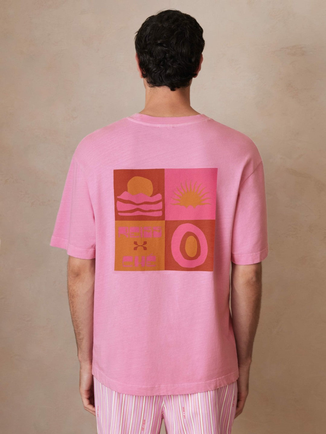 | Ché Cotton-Linen Sunset T-Shirt in Pink | Reiss Men Signature