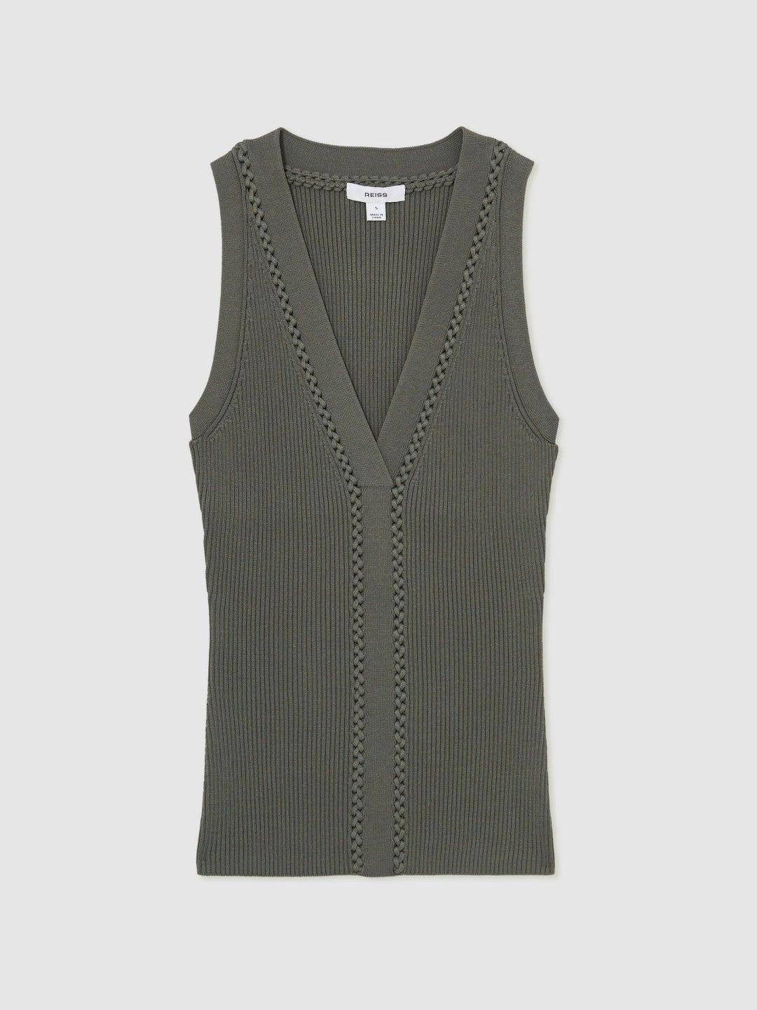 Craft-Stitch Rib-Knit Vest in Khaki Green | Reiss Women Best Seller