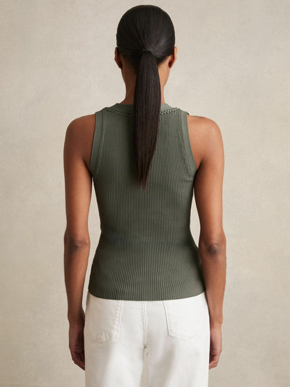 Craft-Stitch Rib-Knit Vest in Khaki Green | Reiss Women Best Seller