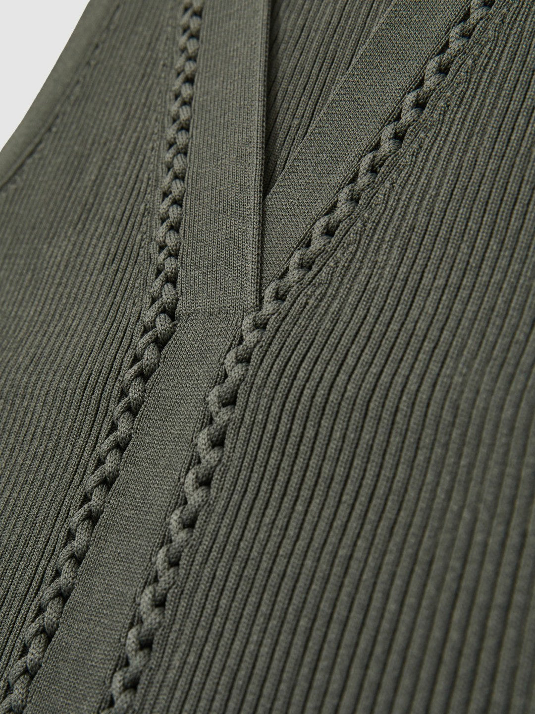 Craft-Stitch Rib-Knit Vest in Khaki Green | Reiss Women Best Seller