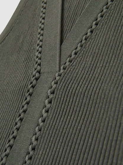 Craft-Stitch Rib-Knit Vest in Khaki Green | Reiss Women Best Seller