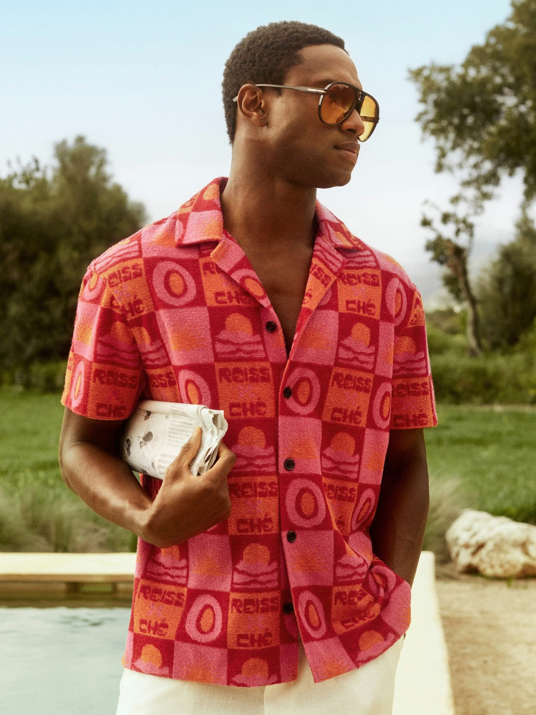 | Ché Sunset Towelling Shirt in Pink | Reiss Men Featured