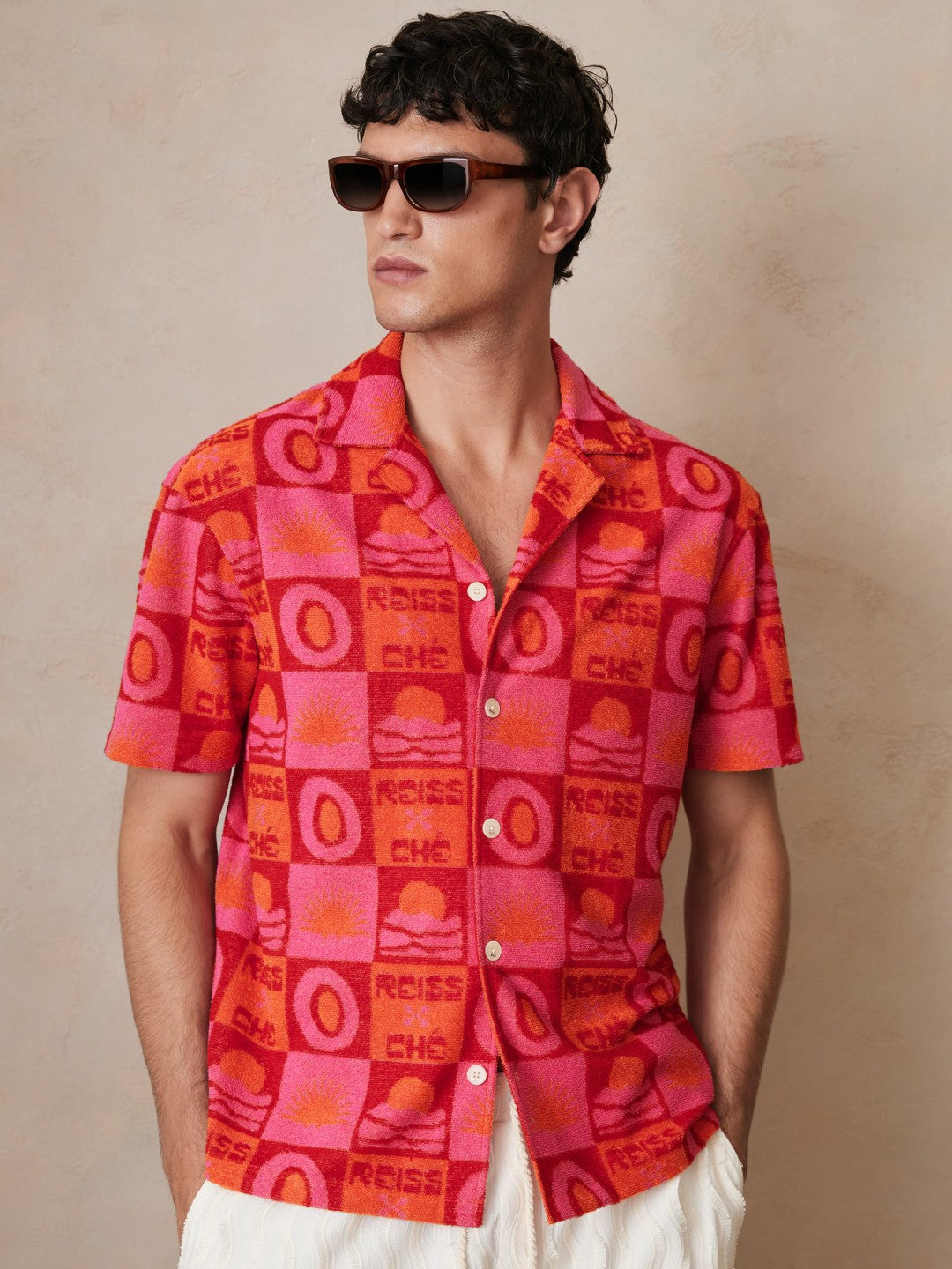 | Ché Sunset Towelling Shirt in Pink | Reiss Men Featured
