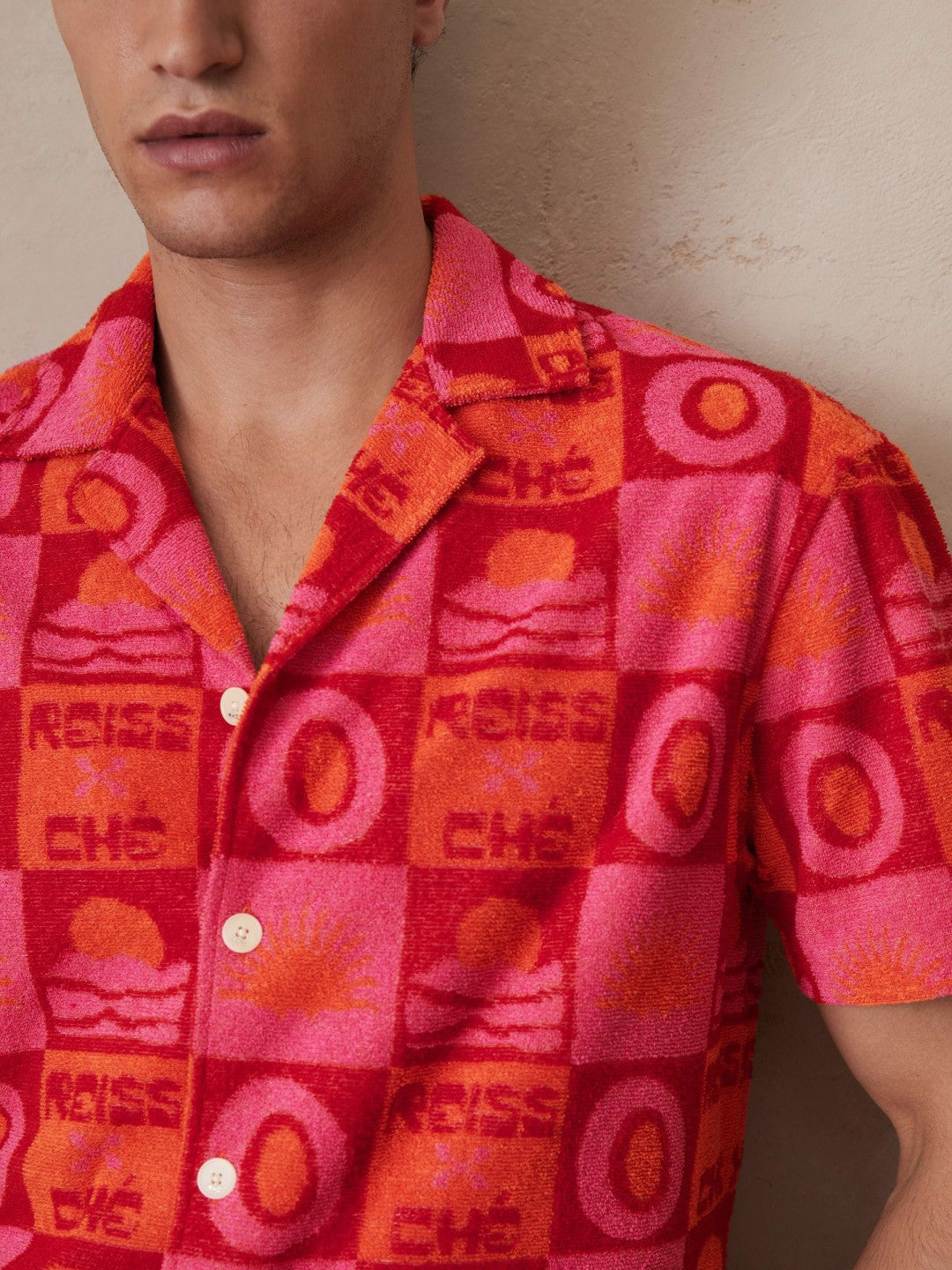 | Ché Sunset Towelling Shirt in Pink | Reiss Men Featured