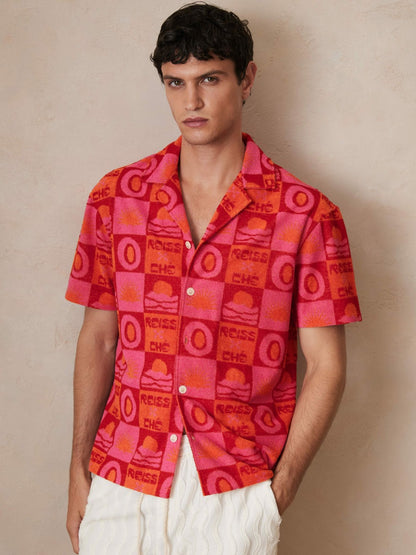 | Ché Sunset Towelling Shirt in Pink | Reiss Men Featured