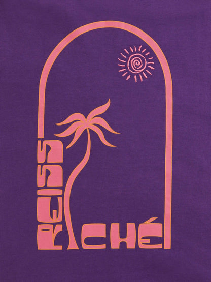 | Ché Cotton Palm-Print T-Shirt in Purple | Reiss Men Exclusive