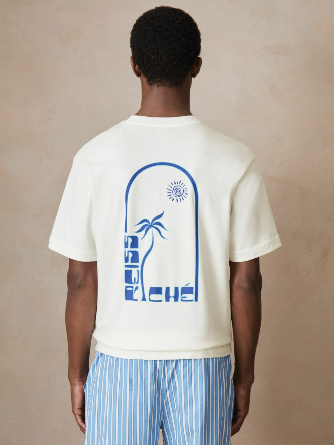 | Ché Cotton Palm-Print T-Shirt in White | Reiss Men Premium