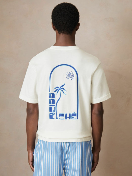 | Ché Cotton Palm-Print T-Shirt in White | Reiss Men Premium