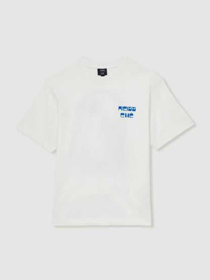 | Ché Cotton Palm-Print T-Shirt in White | Reiss Men Premium