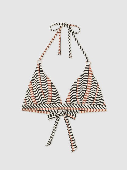 Triangle Halterneck Bikini Top in Black/Brown | Reiss Women Exclusive