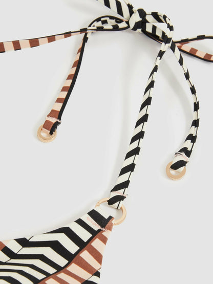 Triangle Halterneck Bikini Top in Black/Brown | Reiss Women Exclusive