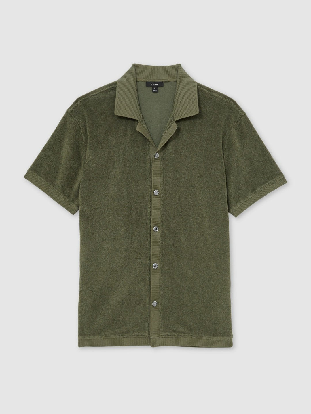 Cotton Blend Towelling Shirt in Green | Reiss Men Recommended