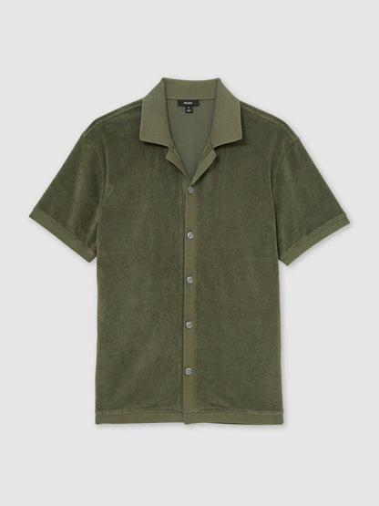 Cotton Blend Towelling Shirt in Green | Reiss Men Recommended