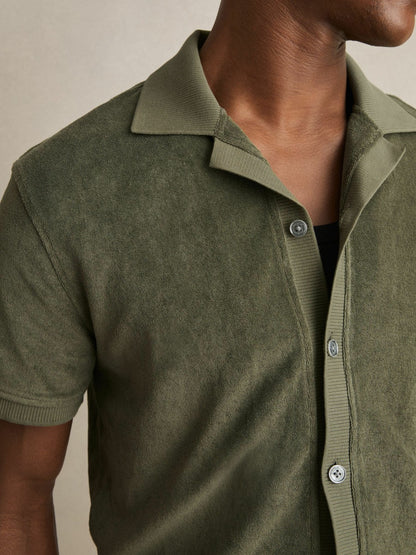 Cotton Blend Towelling Shirt in Green | Reiss Men Recommended