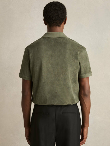 Cotton Blend Towelling Shirt in Green | Reiss Men Recommended