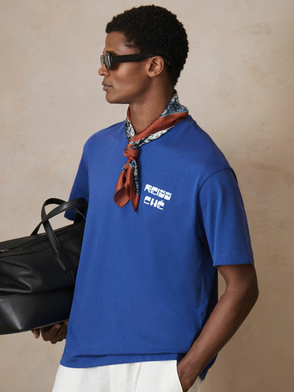| Ché Cotton Palm-Print T-Shirt in Blue | Reiss Men Signature