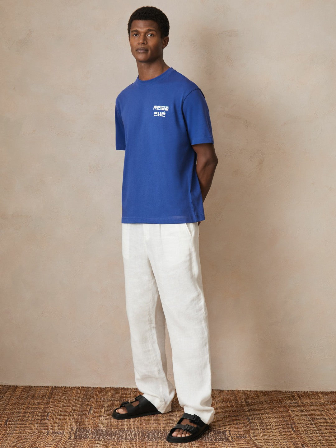 | Ché Cotton Palm-Print T-Shirt in Blue | Reiss Men Signature