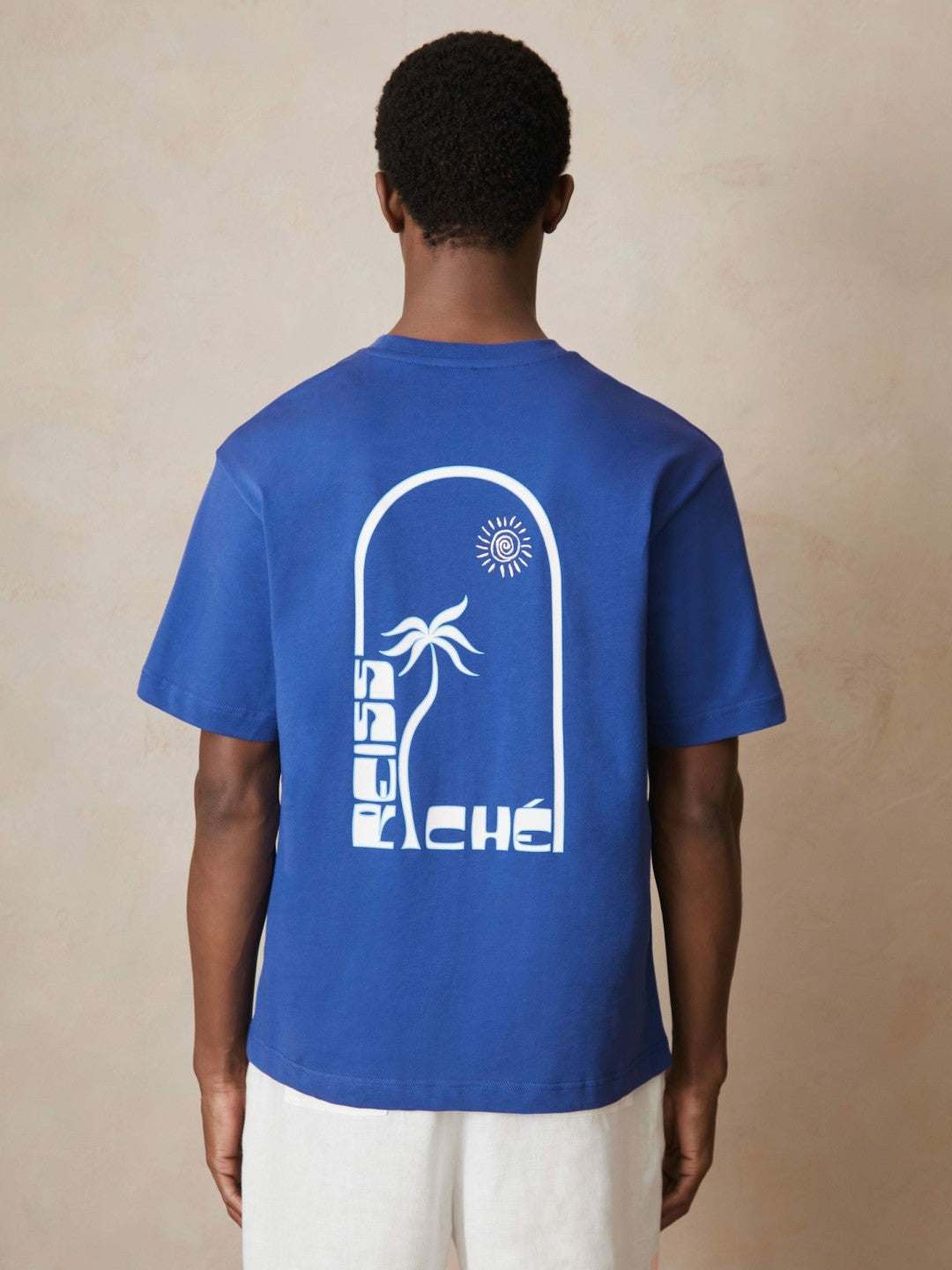 | Ché Cotton Palm-Print T-Shirt in Blue | Reiss Men Signature