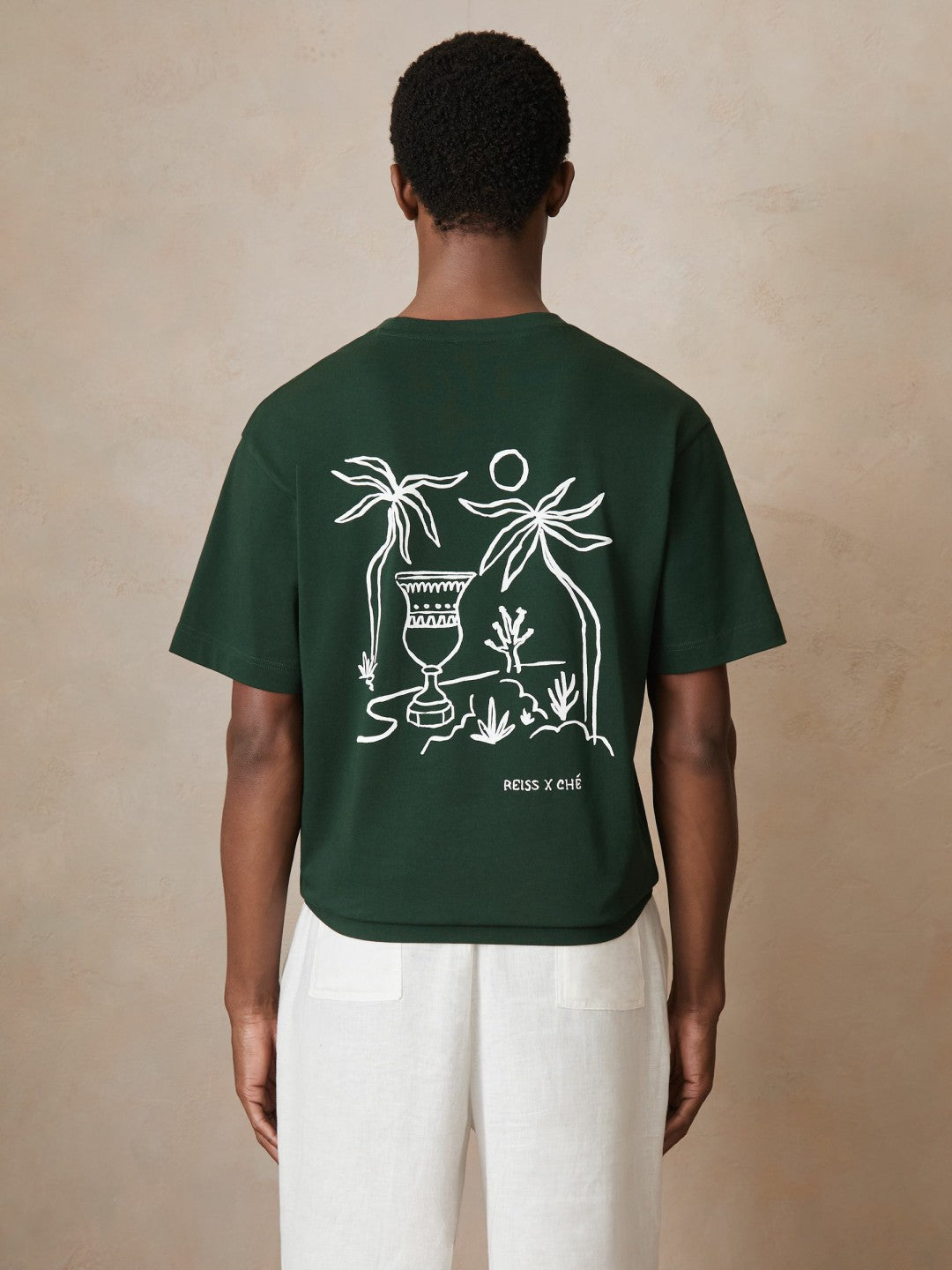 | Ché Cotton Palm-Tree T-Shirt in Green | Reiss Men Trending