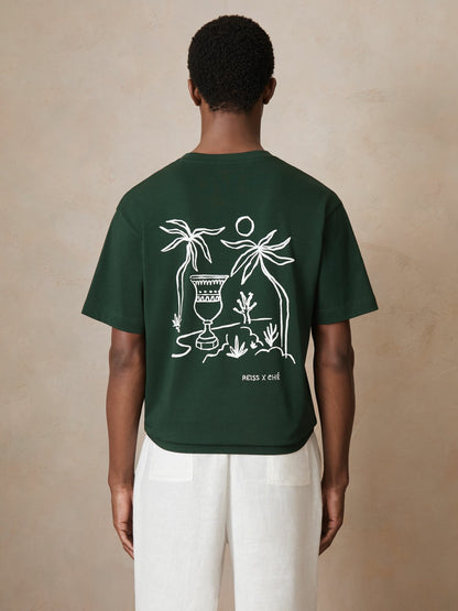 | Ché Cotton Palm-Tree T-Shirt in Green | Reiss Men Trending